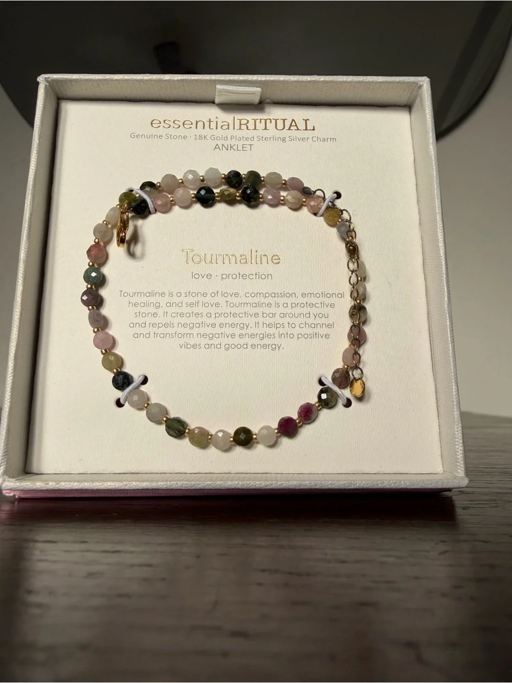 Tourmaline Multicolor Beaded Anklet - Gold Accents- Brand New